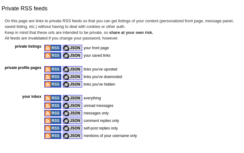 Private feeds settings